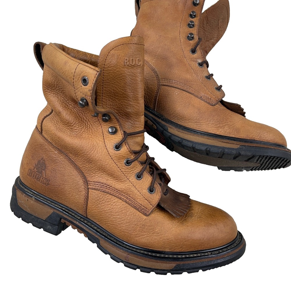 Rocky Ride Mens Boots 14 M Brown Leather Soft Toe‎ Lace Up Waterproof Work